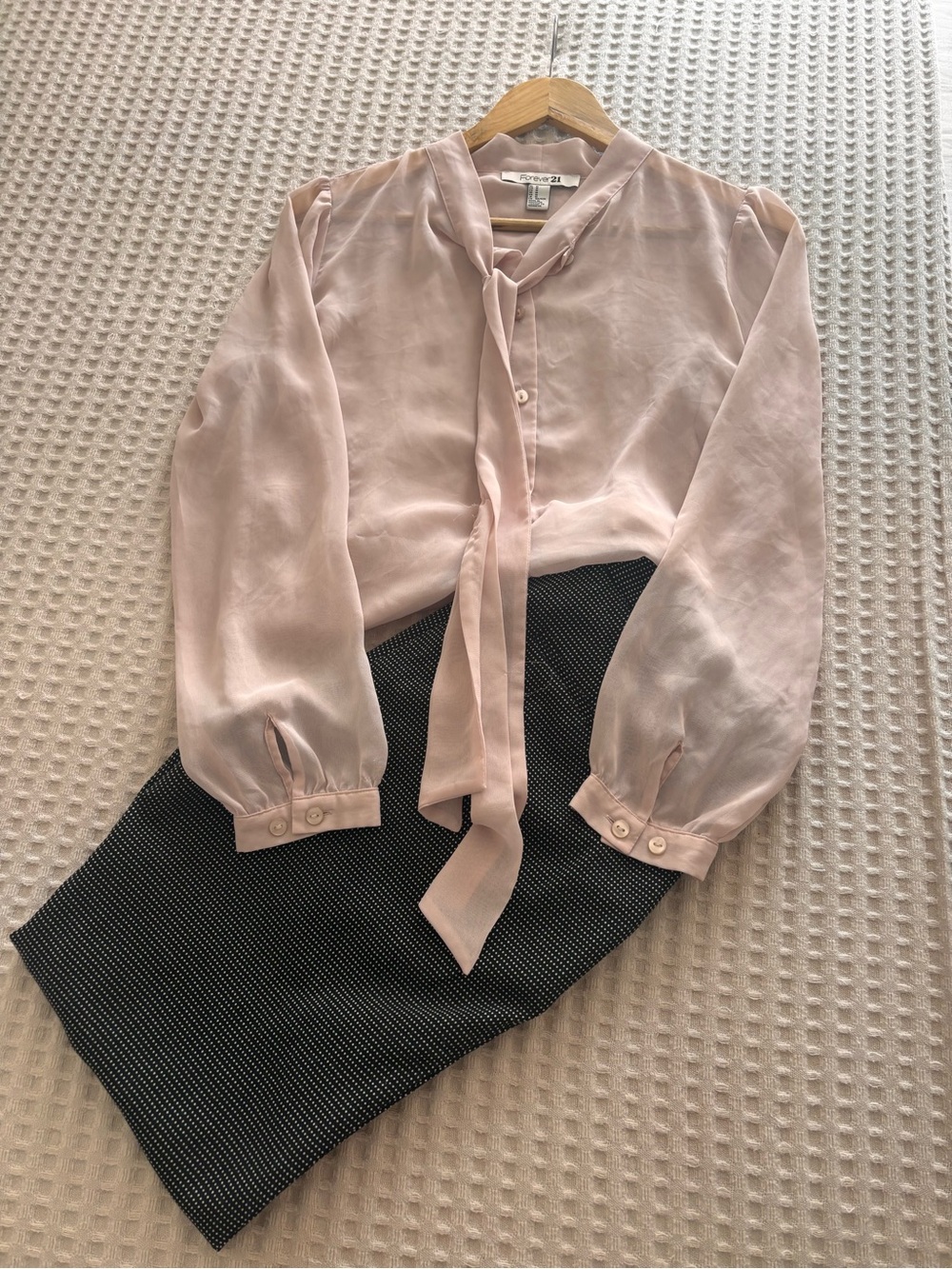 Blush Tie-Neck Sheer Blouse szM & dress pant. Size 6 waist 30 and length 27